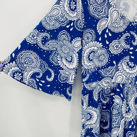 Boden Size 2 Blue & White Paisley Floral Print V Neck Bell Sleeve Knit Top - Picture 5 of 9